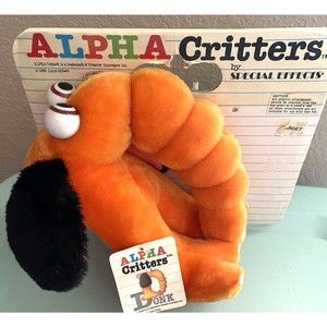 Vintage Alpha Critters Plush Letter D Donk Stuffed Toy On Card Orange Made Korea